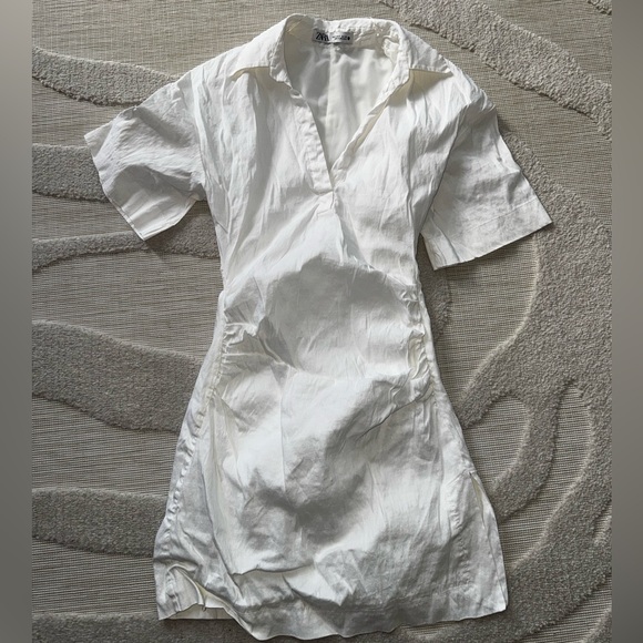 Zara white mini dress with ruching on sides - Picture 5 of 8